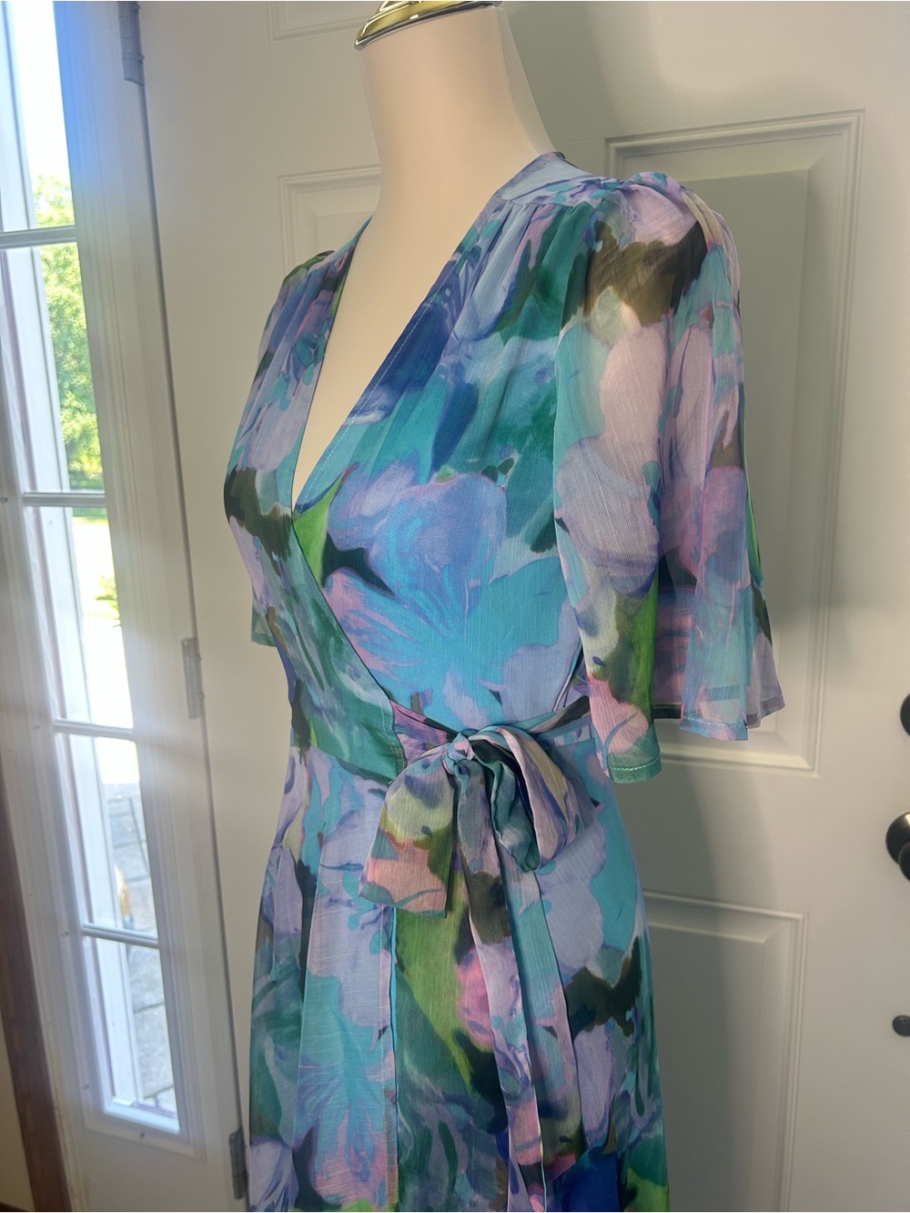 Floral Wrap Maxi Dress in Blue-Green by Hope and Ivy